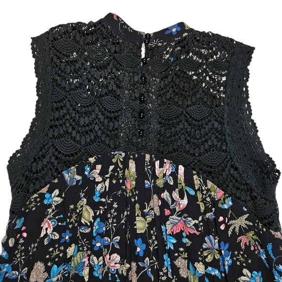 Ethereal by Paper Crane Black Floral Sleeveless Dress Sz S ? Crotchet Trim READ - Picture 10 of 14